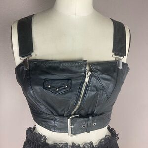1980s Chia Leather Moto Bra Buckle Top